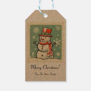 Vintage Snowmen Weihnachtsfeiertage Briefmarke Ges Geschenkanhänger