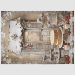 Vintage Snowy Christmas Cake Holiday Decoupage Seidenpapier