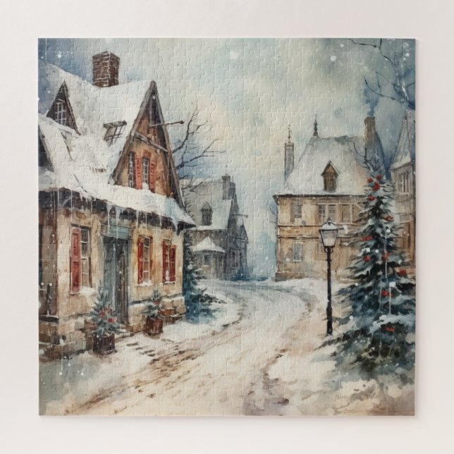Vintage Snowy Street Scene Weihnachten der 1930er  Puzzle (Vertikal)