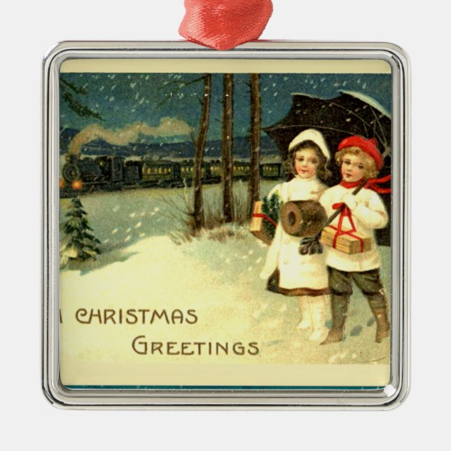 Vintage Snowy-Weihnachtszug-Fahrt Ornament Aus Metall (Vorne)