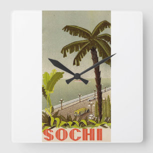 Vintage Sochi Marine Station Kunst Reise Quadratische Wanduhr