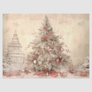 Vintage Soft Beige Christmas X-mas Tree Decoupage  Seidenpapier
