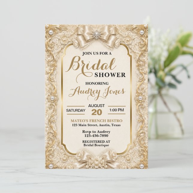 Vintage- Soft- White- Spitze- Boho- Neutrale- Hoch Einladung (Stehend Vorderseite)