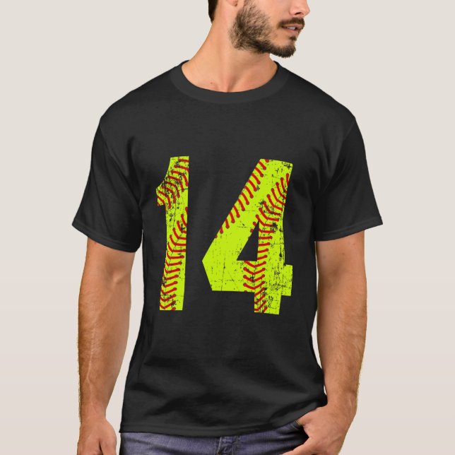 Vintage Softball 14 Jersey Nummer T-Shirt (Vorderseite)