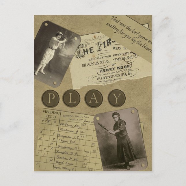 Vintage "Softball"-Scrapbook-Postkarte Postkarte (Vorderseite)