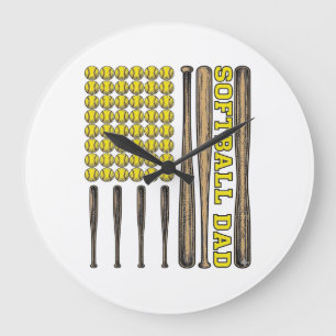 Vintage Softball Vater Schläger und Ball Vektor-Sh Große Wanduhr
