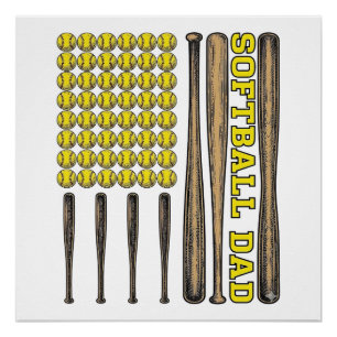 Vintage Softball Vater Schläger und Ball Vektor Sh Poster