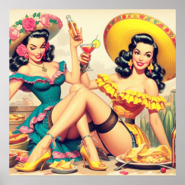 Vintage Sombrero Girls Poster (Vorne)