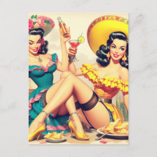 Vintage Sombrero Girls Postkarte