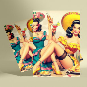 Vintage Sombrero Mädchen Postkarte