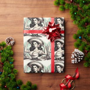 Vintage-Sombrero-Pin-up Geschenkpapier