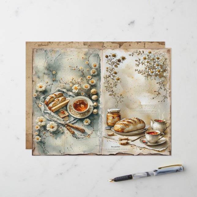 Vintage-Sommer-Frühstücks-Scrapbook-Papier (Vorderseite/Rückseite Beispiel)