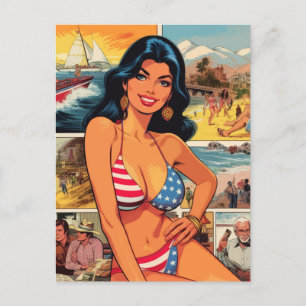 Vintage Sommer-Girl-Comicen Postkarte