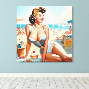 Vintage-Sommer-Pin-Up-Girl Leinwanddruck