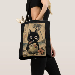 Vintage Sommer Schwarze Katze Pina Colada