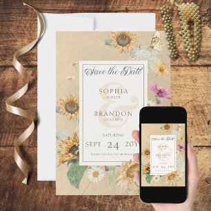 Vintage Sommer-Sonnenblumen-Hochzeit Save The Date