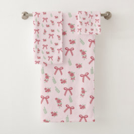 Vintage Sommer Staubrose Pink Bögen und Floral Badhandtuch Set