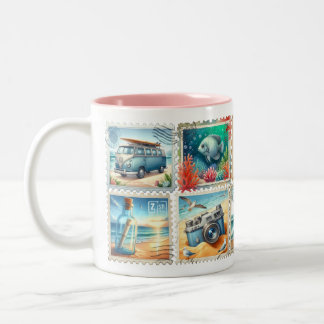 Vintage-Sommer-Stempel-Tasse – Strand-Reise-Ästhet Zweifarbige Tasse
