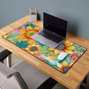 Vintage Sommerblumenmonogramm Schreibtischunterlage