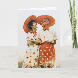 Vintage Sommerpaar in orangen Hüten Karte