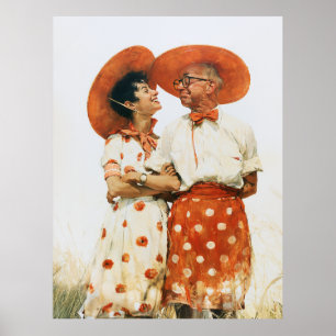 Vintage Sommerpaar in orangen Hüten Poster