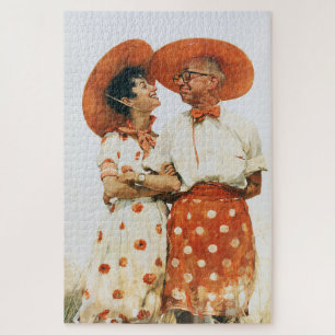 Vintage Sommerpaar in orangen Hüten Puzzle