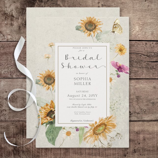 Vintage Sommersonnendusche Einladung (Vintage Summer Sunflower Cream Bridal Shower Invitation)