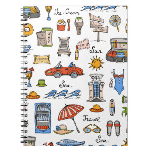 Vintage Sommersymbole handGezeichnet Muster Notizblock