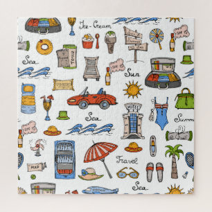 Vintage Sommersymbole handGezeichnet Muster Puzzle