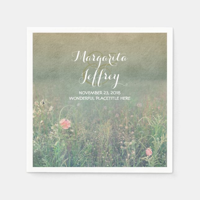 Vintage Sommerwiese Hochzeitspapiere Servietten (Vorderseite)