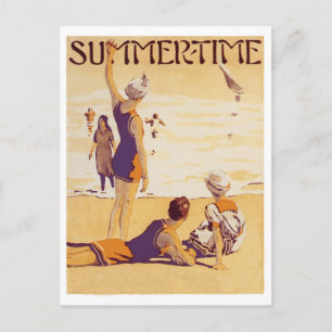 Vintage Sommerzeit am Strand Postkarte