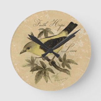Vintage Songbird Bird Faith Hope Liebe Wall Clock Runde Wanduhr