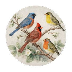 Vintage-Songbird-Blütenzweig-Illustration Schneidebrett