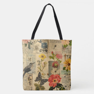 Vintage Songbird Florale Zeitungs-Collage
