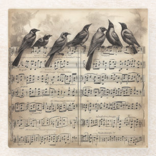 Vintage Songbirds Notenblatt Glasuntersetzer