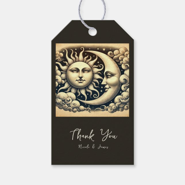 Vintage Sonne & Mond Geschenkanhänger (Vorderseite)