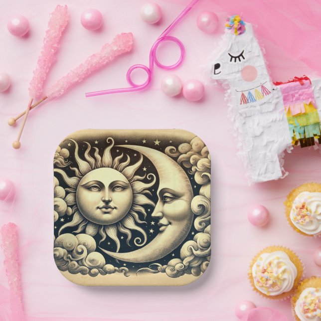 Vintage Sonne & Mond Pappteller (Party)