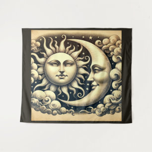 Vintage Sonne & Mond Wandteppich