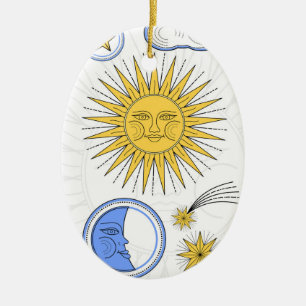 Vintage Sonne und Mond Keramik Ornament