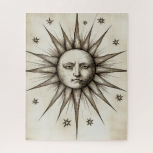 Vintage Sonnen-Gesicht - Retro-Stichillustration Puzzle