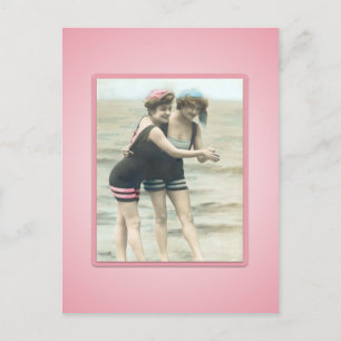 Vintage-Sonnenanbeter-Strand-Schönheiten-Postkarte Postkarte