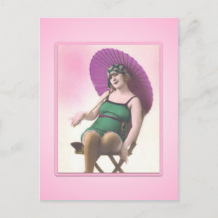 Vintage-Sonnenanbeterin Strand-Babe Postkarte