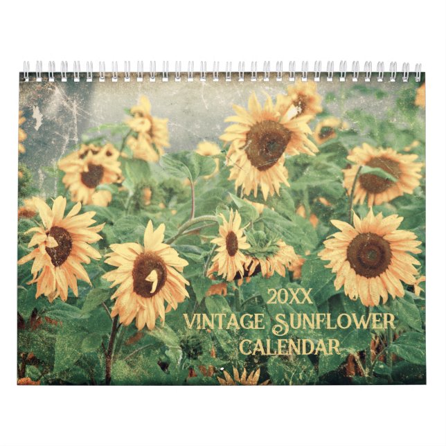 Vintage Sonnenblume 2024 Rustikales Land Kalender (Titelbild)