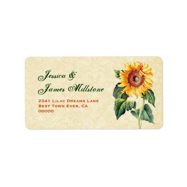 Vintage Sonnenblume Adressaufkleber (Vorne)