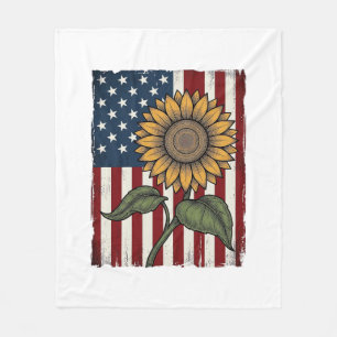 Vintage-Sonnenblume-amerikanische Flagge Fleecedecke