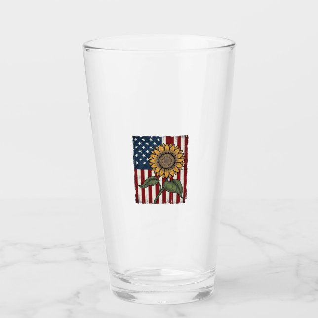 Vintage-Sonnenblume-amerikanische Flagge Glas (Vorderseite)