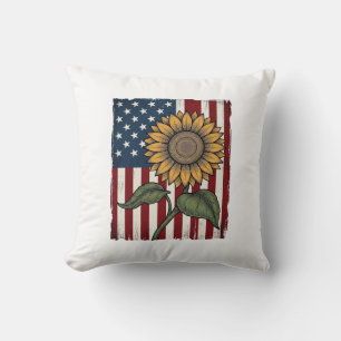 Vintage-Sonnenblume-amerikanische Flagge Kissen