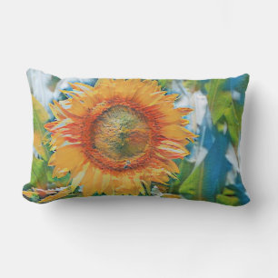 Vintage-Sonnenblume Aquarell Grün-Blauer Hintergru Lendenkissen