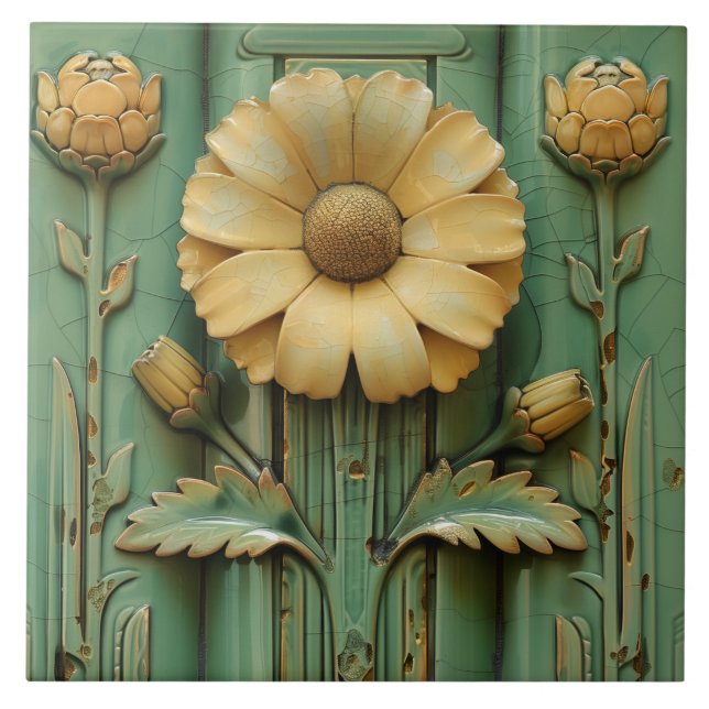 Vintage Sonnenblume Art Deco Fliese (Vorderseite)