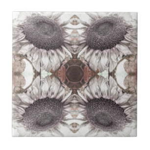 Vintage-Sonnenblume Art Nouveau Sepia-Braun Floral Fliese